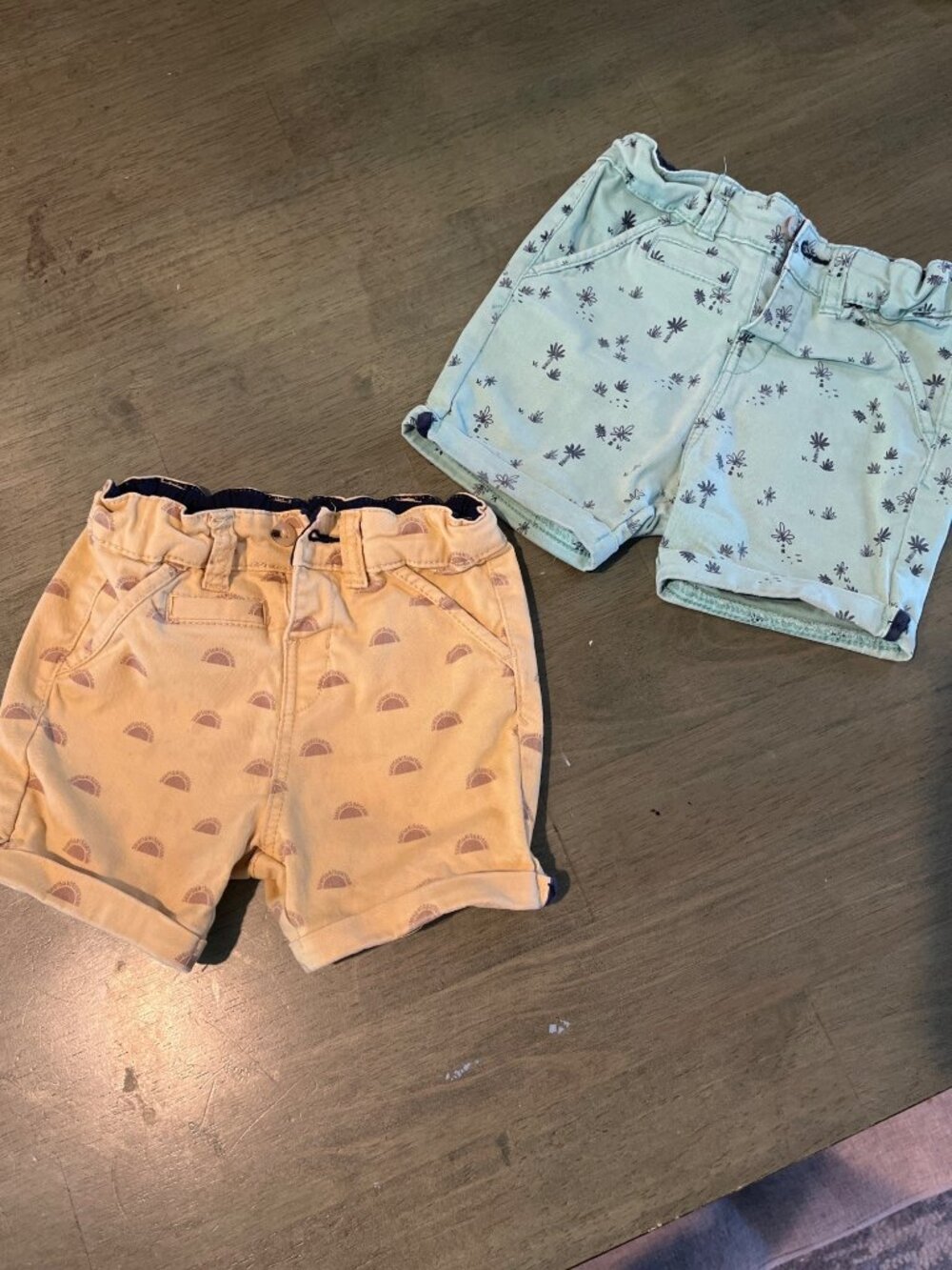 Kiabi Baby Shorts 2-Pack 24M Eco Conception Cotton Yellow & Mint Sun & Palm Prin